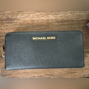 Michael Kors Black Zip Around Saffiano Leather Wallet